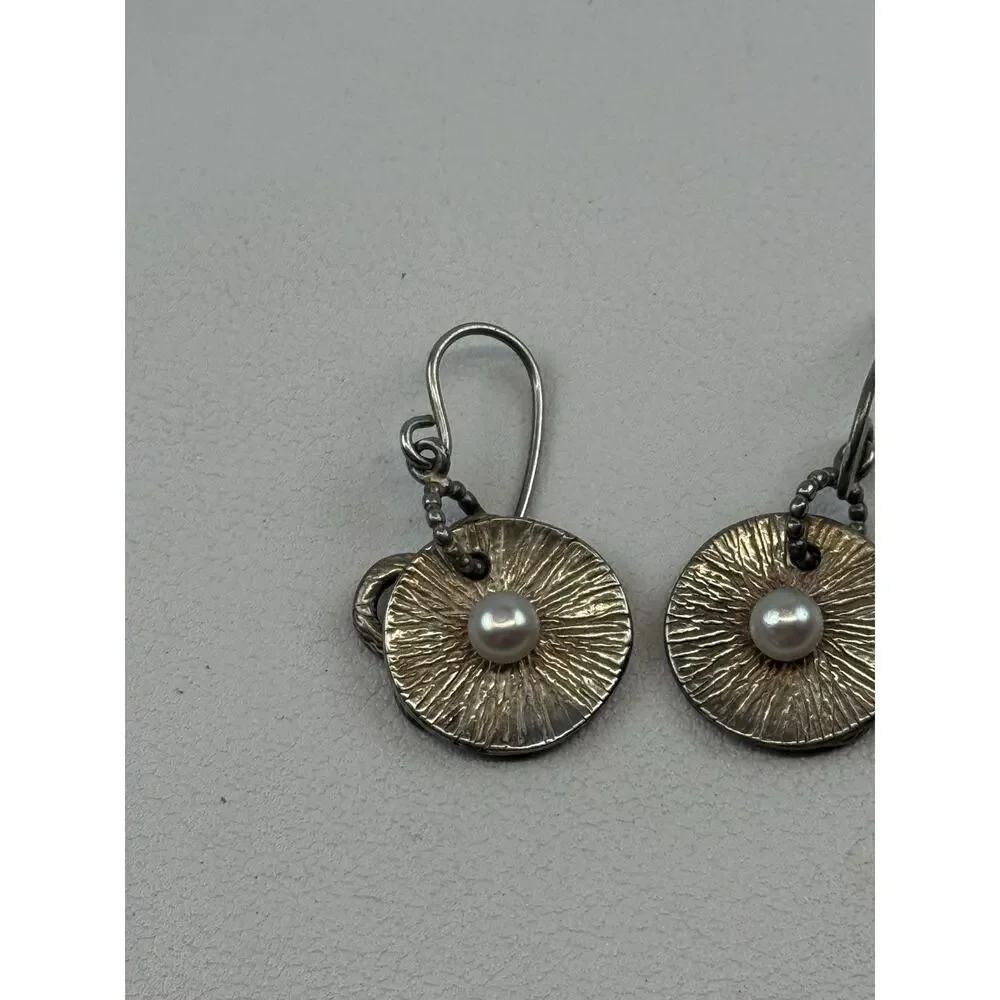 Didae Israel Sterling Silver Hook Pierced Earrings Real Pearl